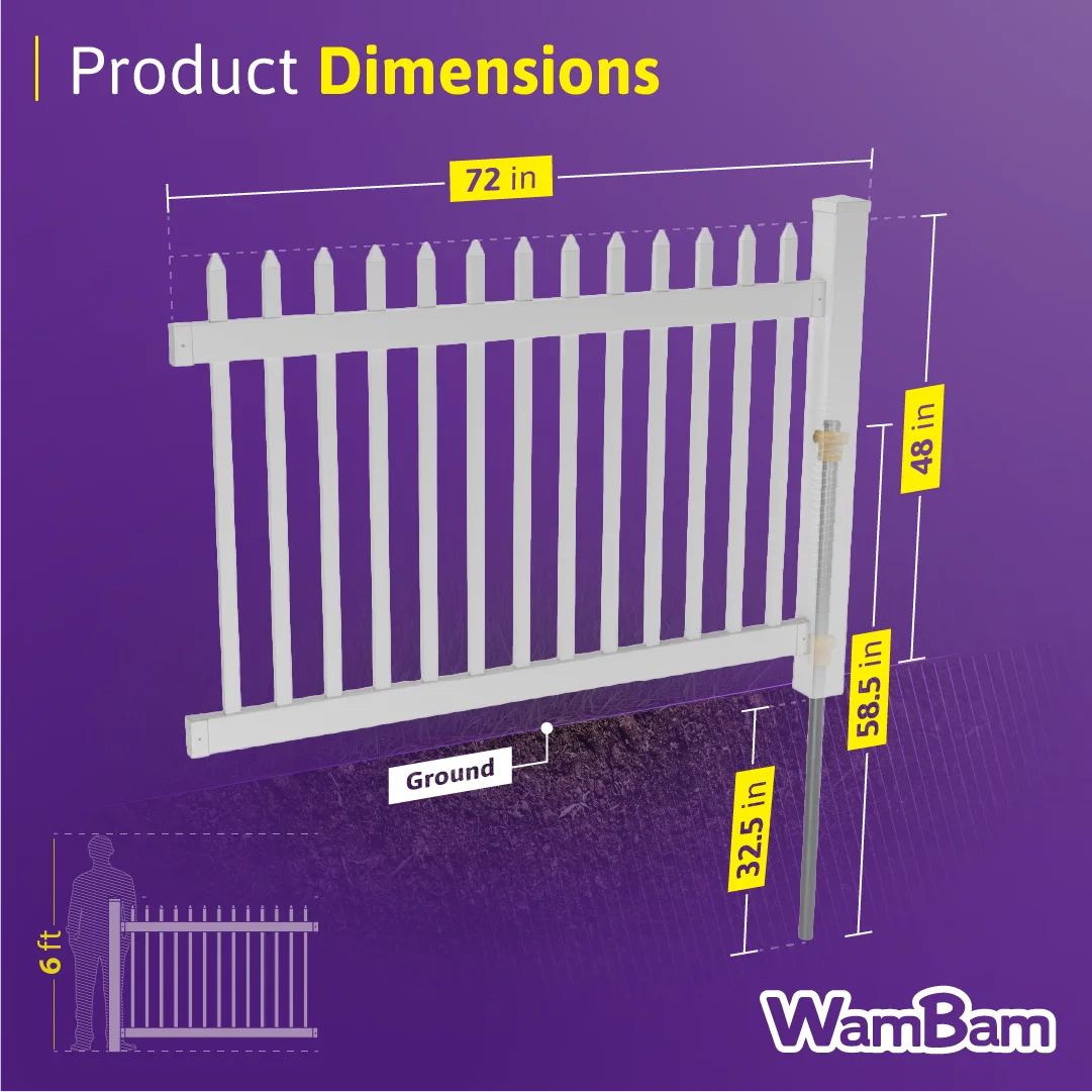 4ft H x 6ft W (1 Panel + 1 Post) No Dig WamBam Nantucket Fence Kit, White Vinyl Picket Fence Panel, Easy DIY Installation Fence Panel Kit, Durable Outdoor Fence for Yard or Garden, BL19101