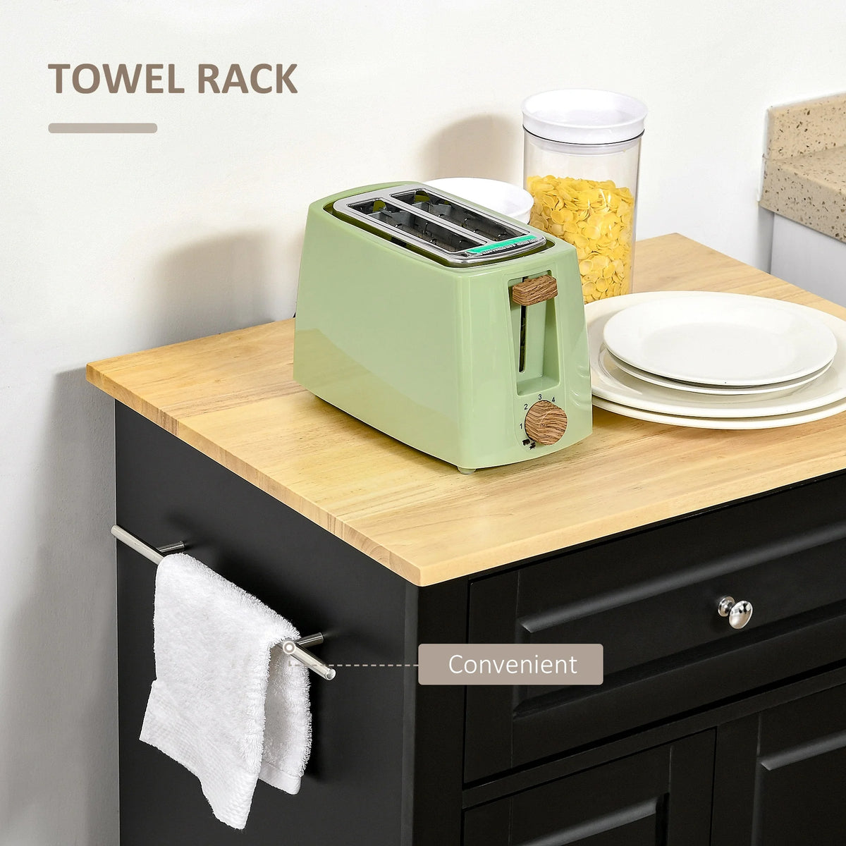 HOMCOM Rolling Kitchen Island Cart, Portable Serving Trolley Table with Drawer, Adjustable Shelf and 2 Towel Racks, Grey