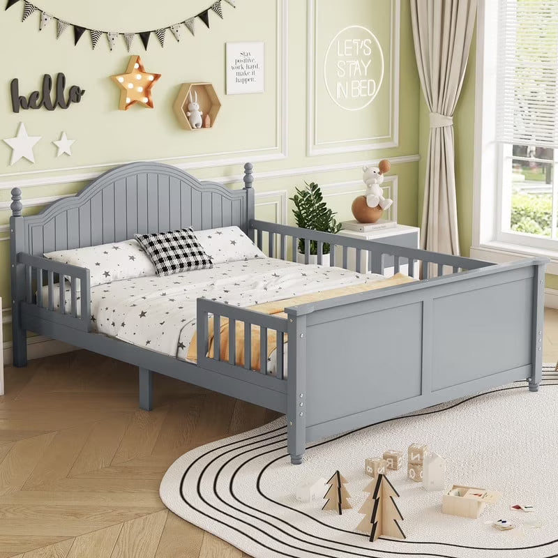 Duxelifin Wood Twin Bed Frame with Rails, Twin Size Low Platform Bed with Headboard and Footboard, Low Twin Bed Frame for Girls & Boys, White