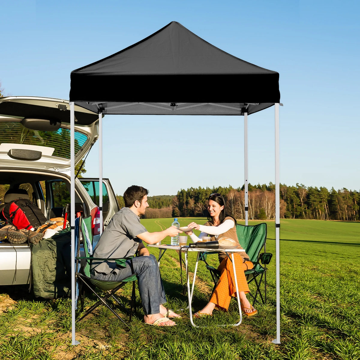 INTER HUT 5x5 Outdoor Pop up Canopy Gazebo, Instant Easy Set up Outdoor Canopy Commercial Fair Shelter, Beige