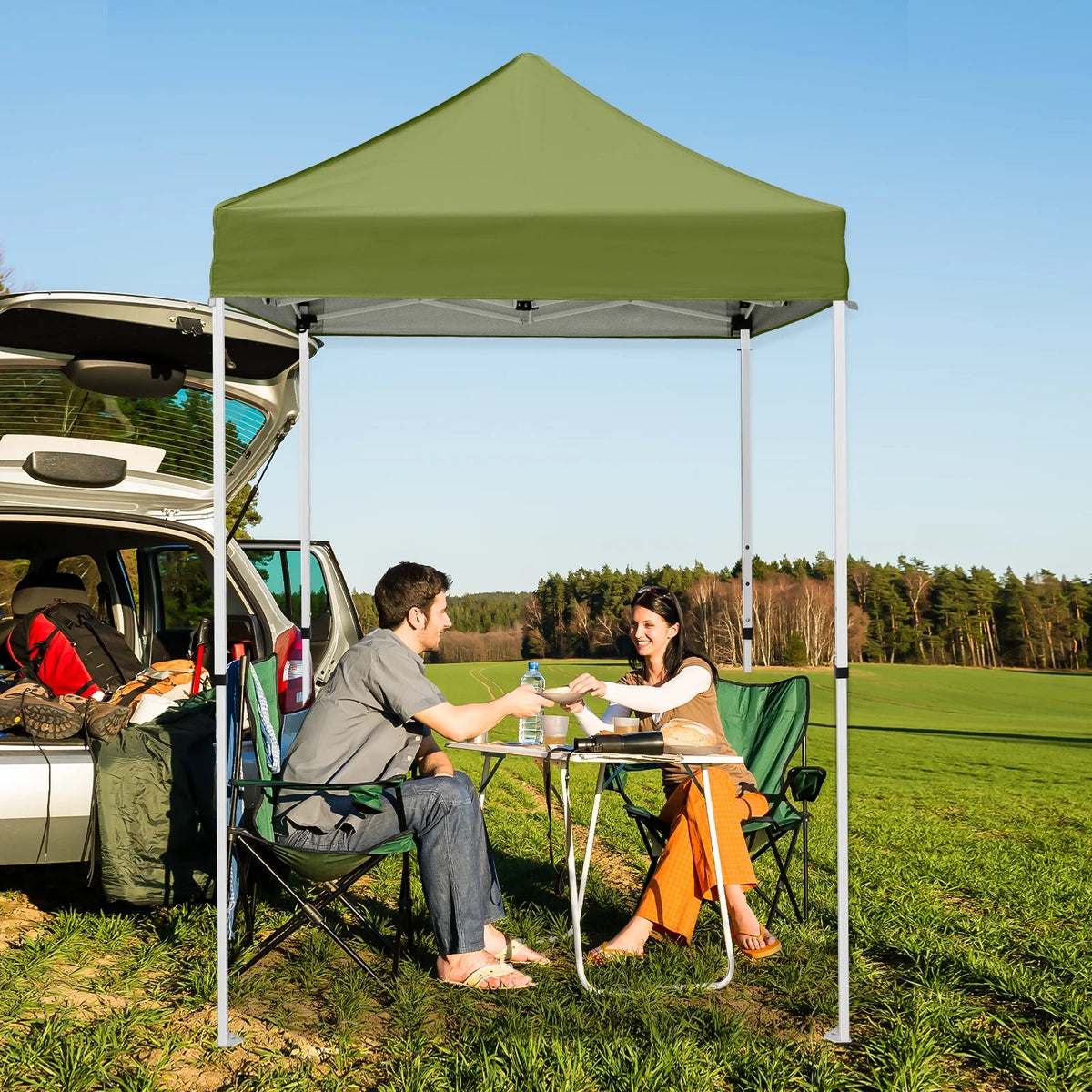 INTER HUT 5x5 Outdoor Pop up Canopy Gazebo, Instant Easy Set up Outdoor Canopy Commercial Fair Shelter, Beige