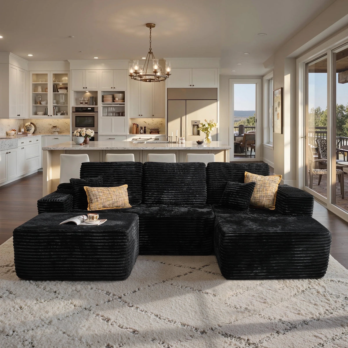 Ovios 106" L-Shaped Sectional Sofa Modern Modular Cloud Couch with Deep Seating Upholstered Sofa for Living Room Bedroom, No Assembly Required, Black(Corduroy)