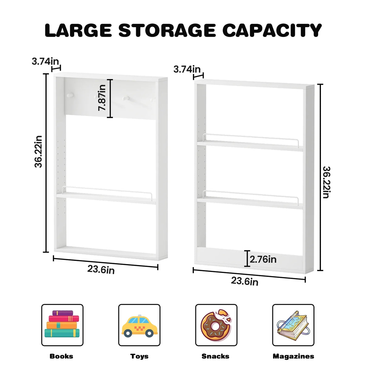 Advwin 5-Tier Wall Mounted Kids Bookshelf with Adjustable Shelves, Wooden Book Shelf Organizer, Behind Door Bookcase Display Shelf for Kids Room, Nursery, Playroom, Natural