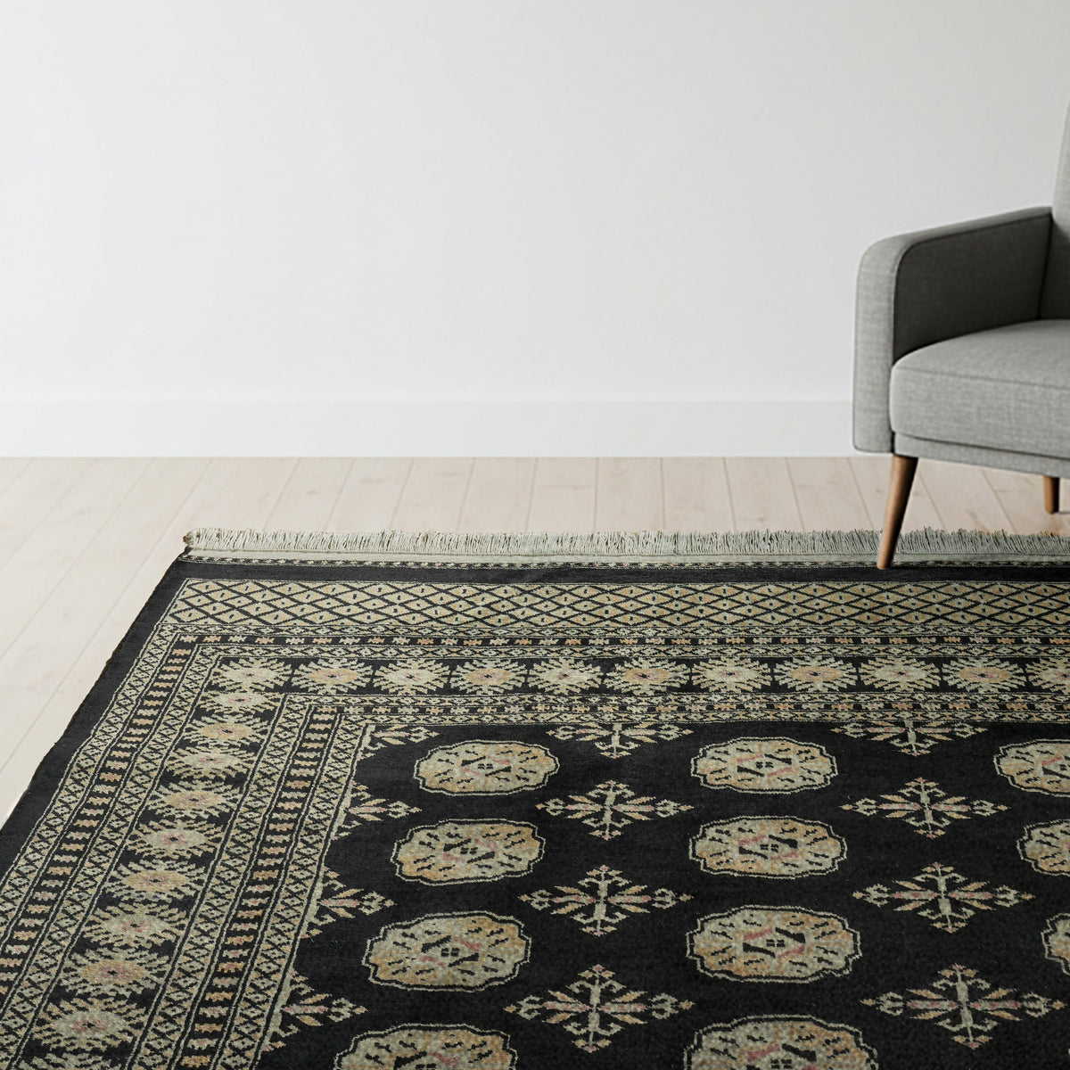 Pakistani Hand Knotted Rug Collection, Classic Bukhara Cumra Black
