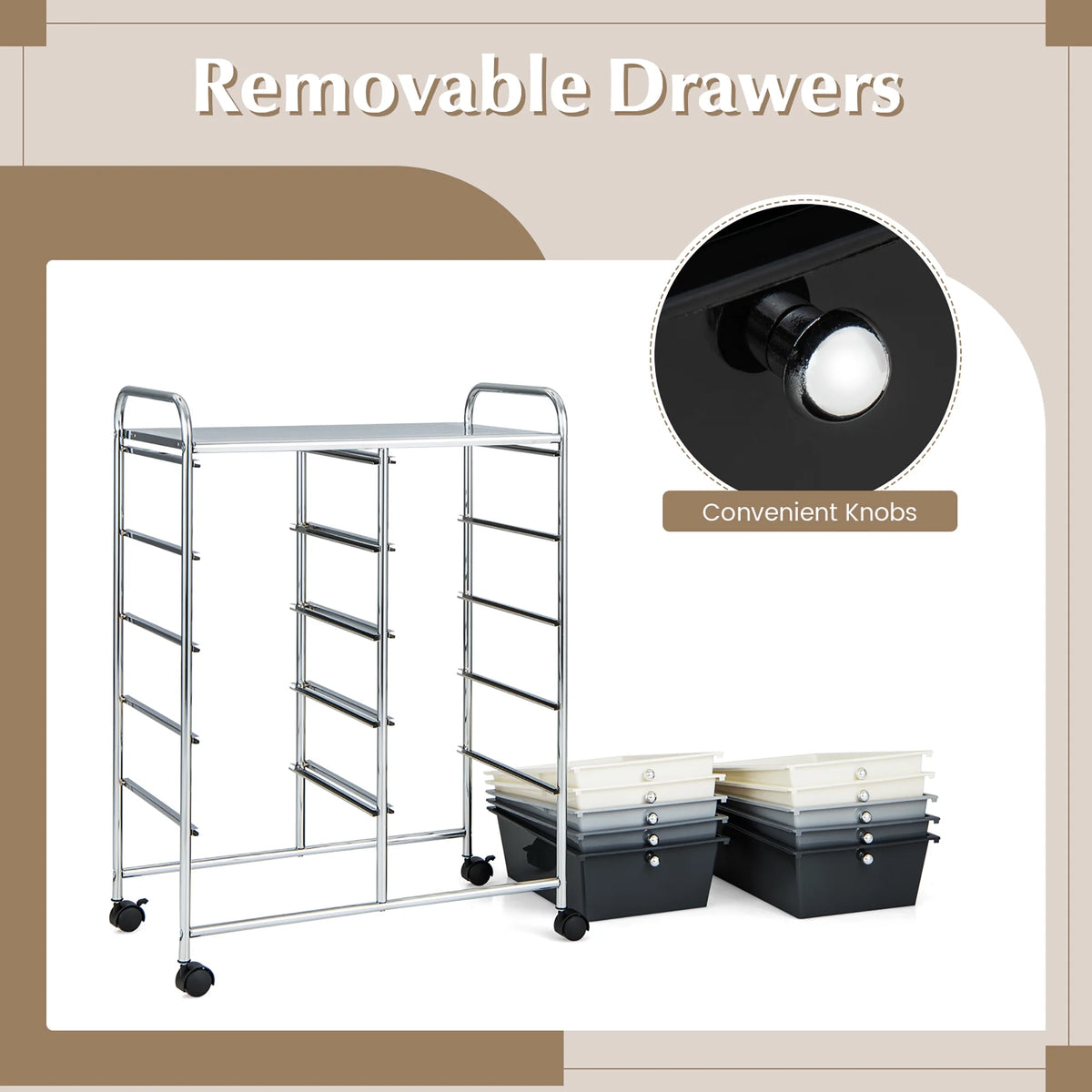 Gymax 10-Drawer Rolling Storage Cart Tools Scrapbook Paper Organizer on Wheels Black Gradient