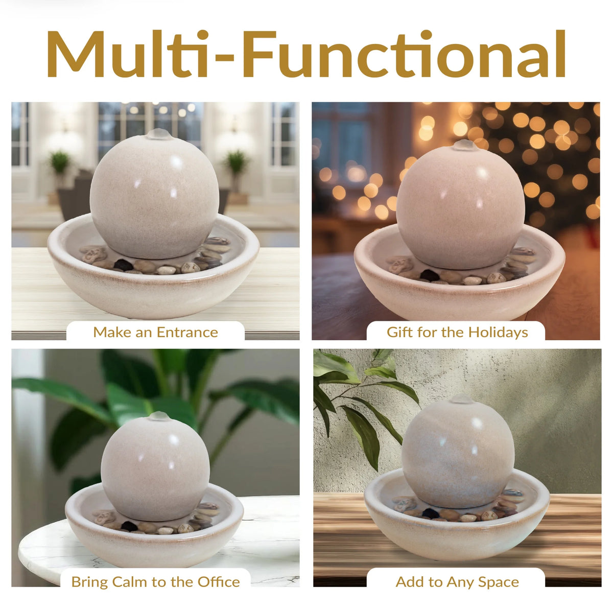Sunnydaze Modern Teal Ceramic Tabletop Water Fountain with Orb