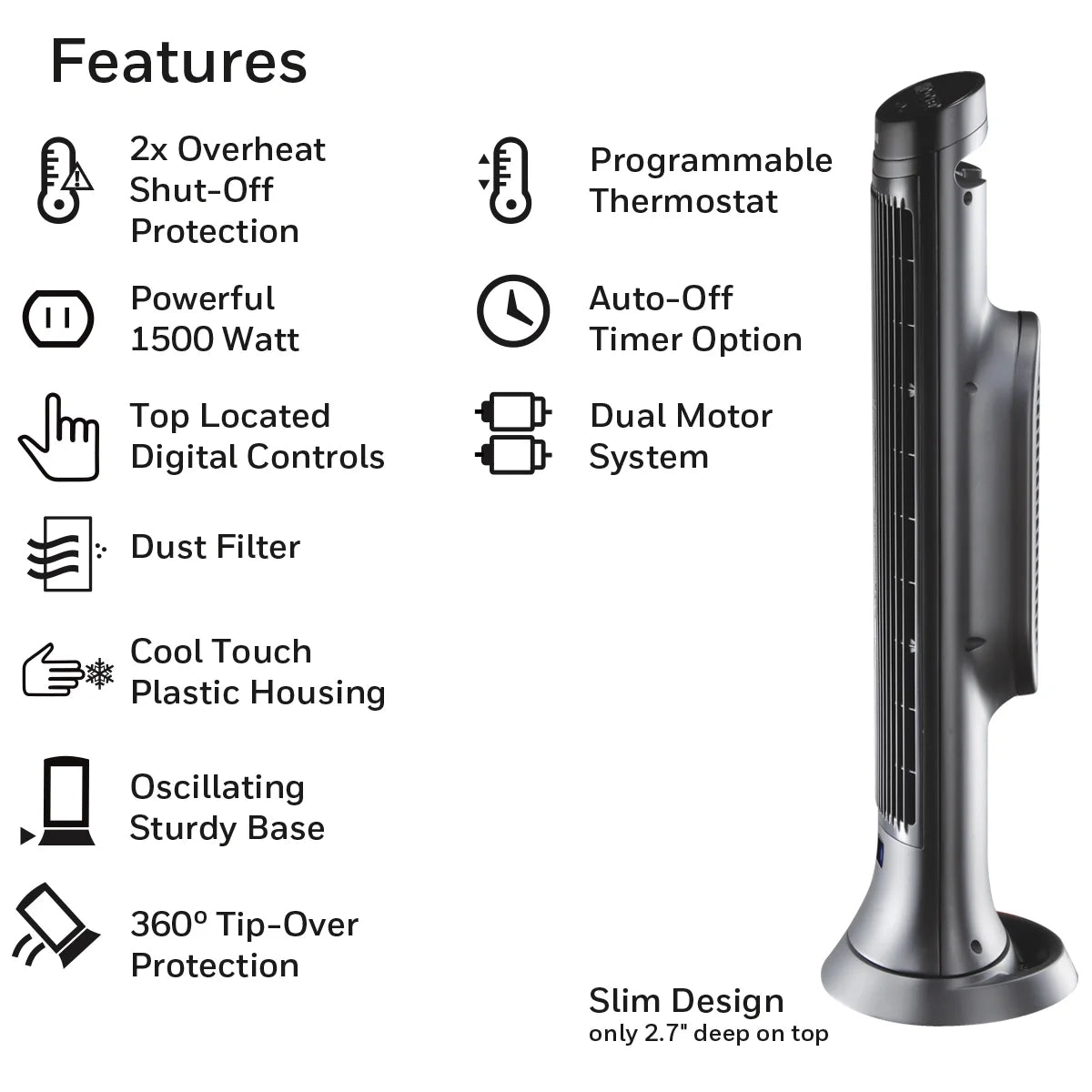 Honeywell Digital Ceramic Tower Portable Heater, New, Grey, HCE322V