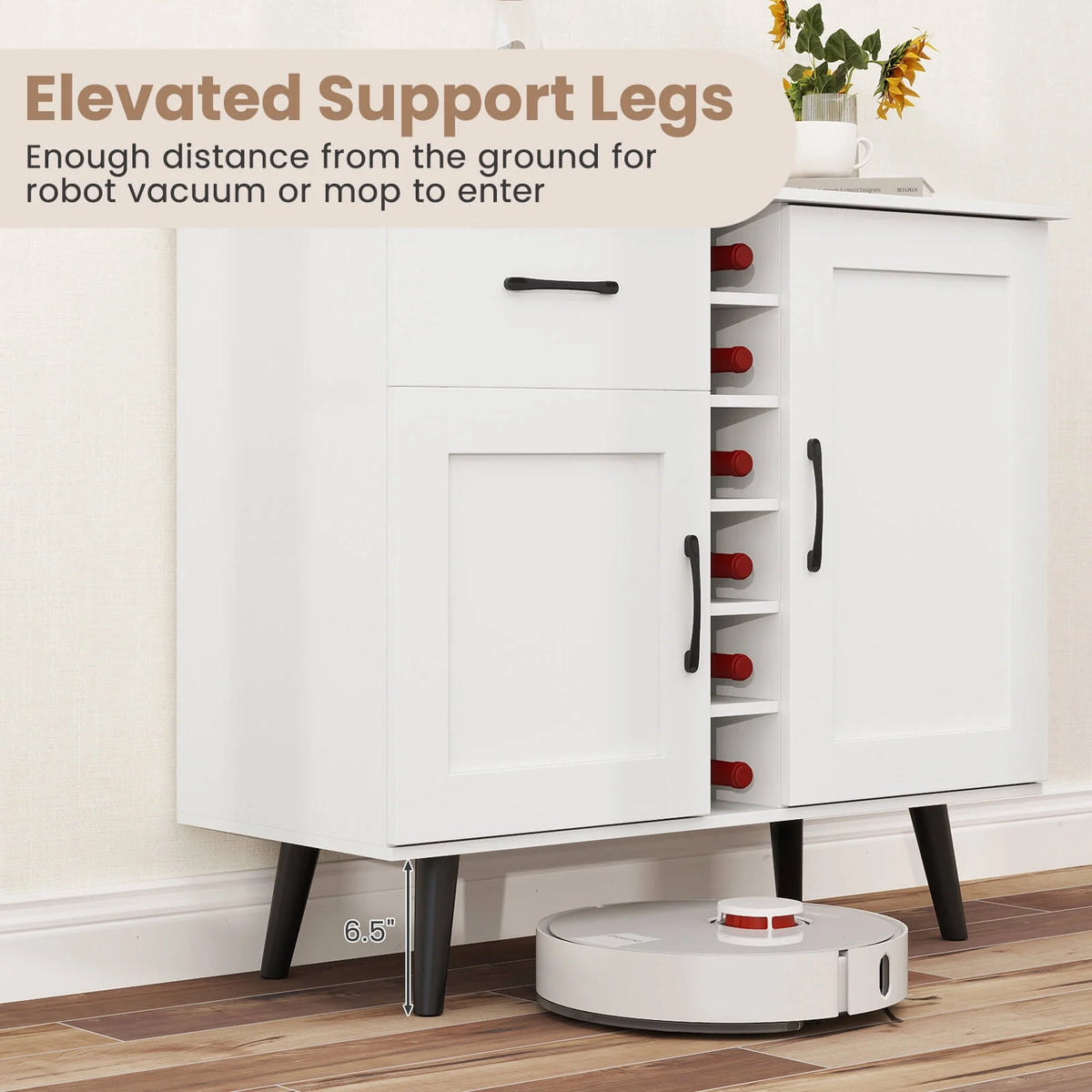 Costway 2-Door Wine Bar Cabinet Kitchen Sideboard Buffet with Drawer & Adjustable Shelves Natural