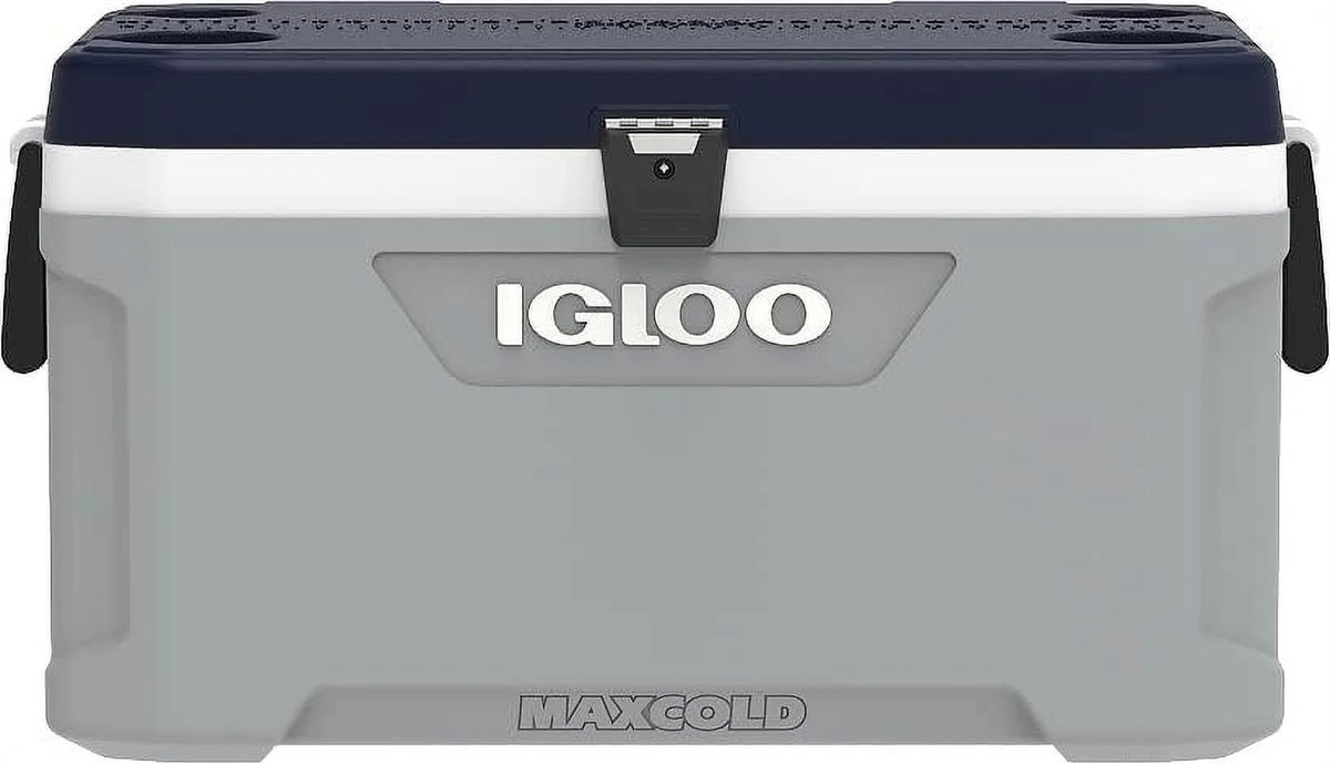 Igloo 70 Quart MaxCold Cooler ThermeCool Insulation with Swing-Up Handles, Gray and Black