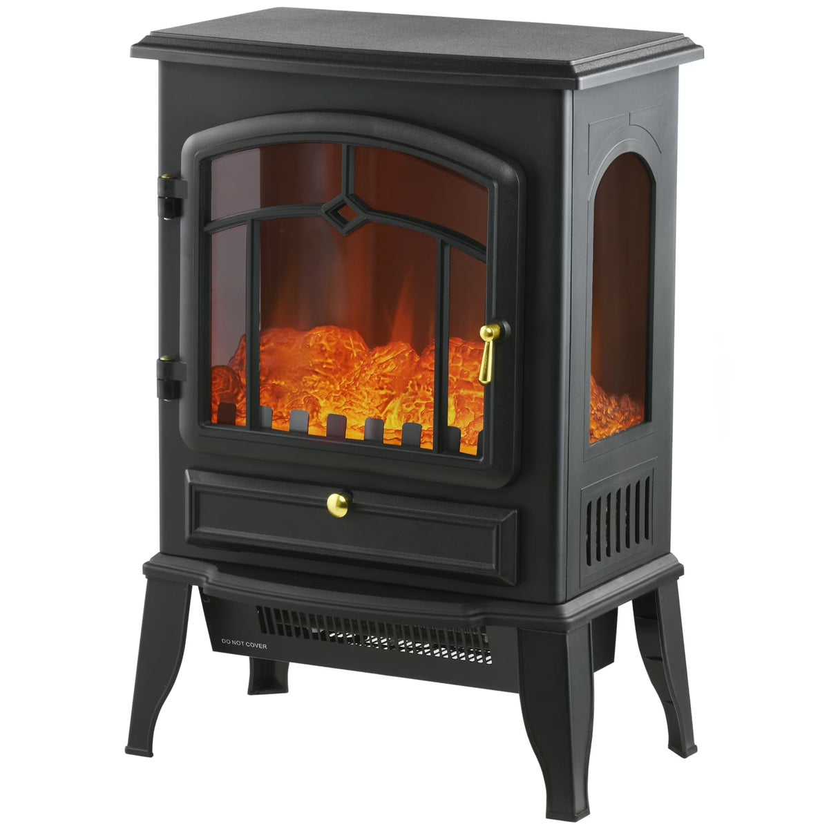 HOMCOM 22" Electric Fireplace Stove with 3-Sided Realistic Flame, Artificial Fake Faux Fireplace, Black