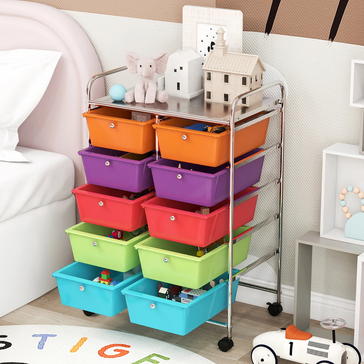 Gymax 10-Drawer Rolling Storage Cart Tools Scrapbook Paper Organizer on Wheels Black Gradient