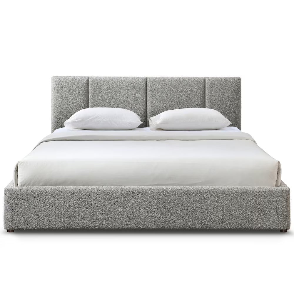 Omax Decor Venice Upholstered Platform King Bed in Gray Boucle Fabric