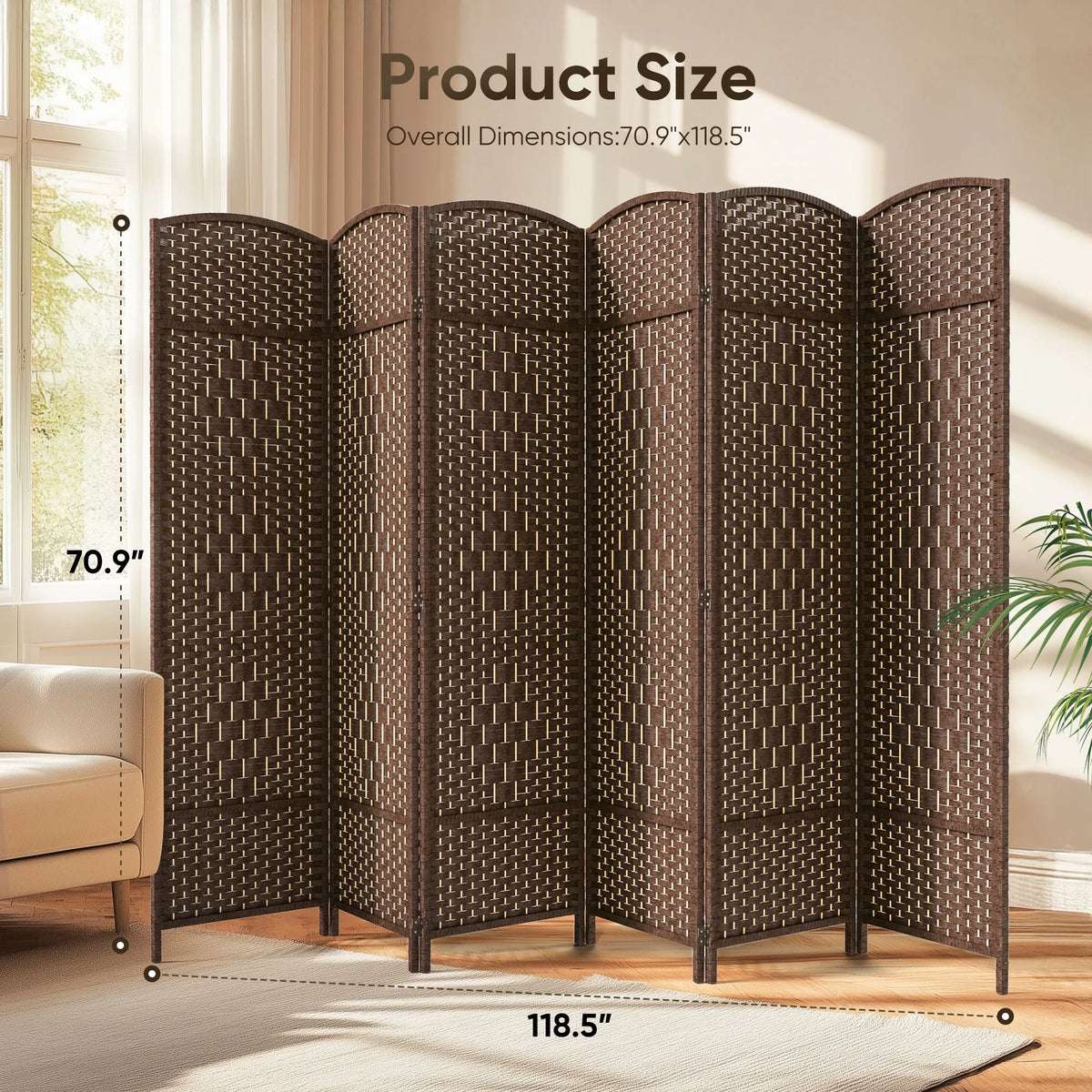 Jostyle Room Divider 6ft. Tall Extra Wide Privacy Screen, Folding Privacy Screens Freestanding Nature