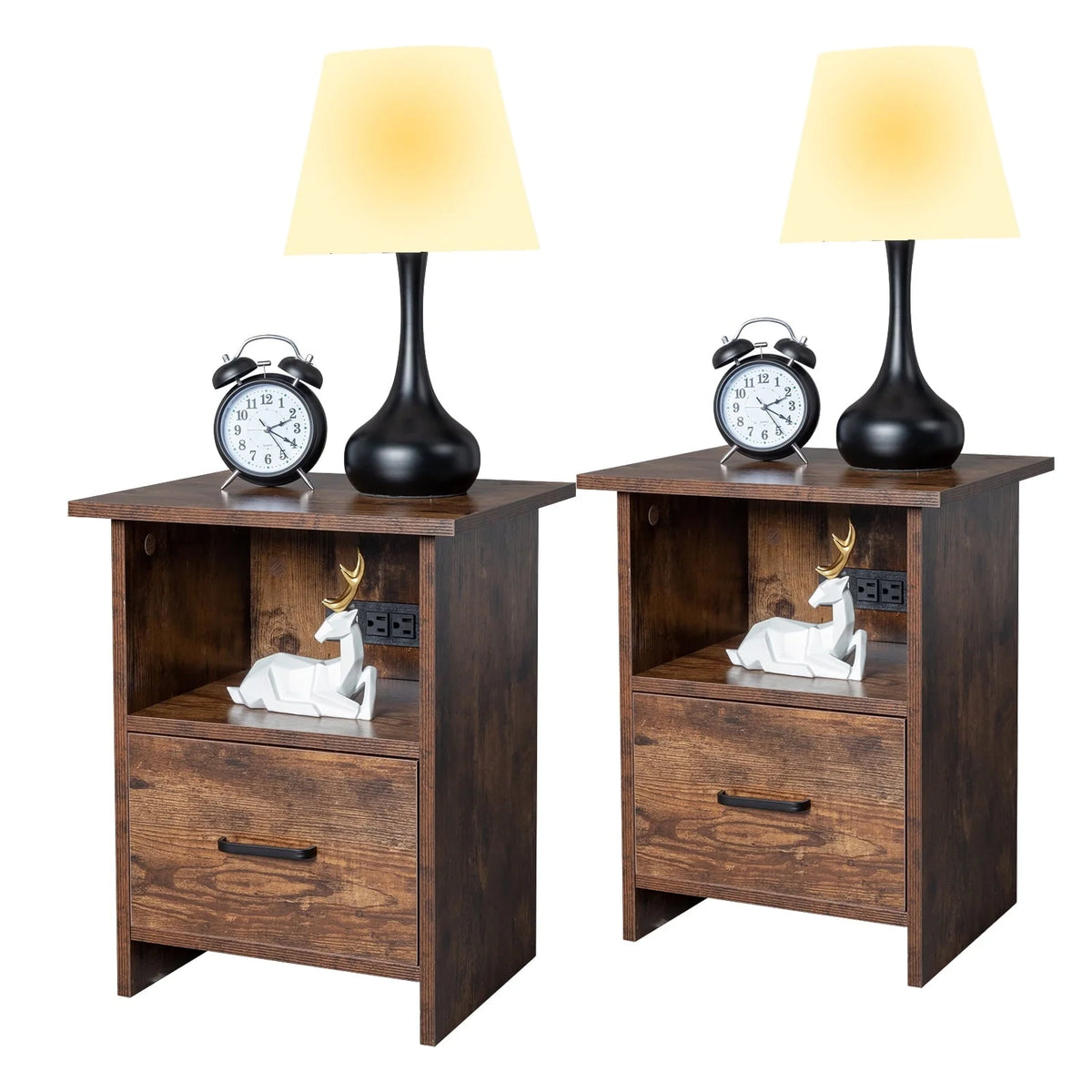 HQZX Vintage Nightstand with USB Socket,Bedside Table with 1 Drawer,Walnut,Adult