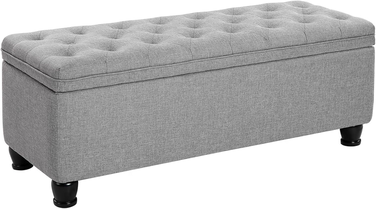 SONGMICS 46.5" Storage Ottoman Bench Storage Bench Bedroom Bench 330lb Load Capacity Solid Wood Legs Light Gray