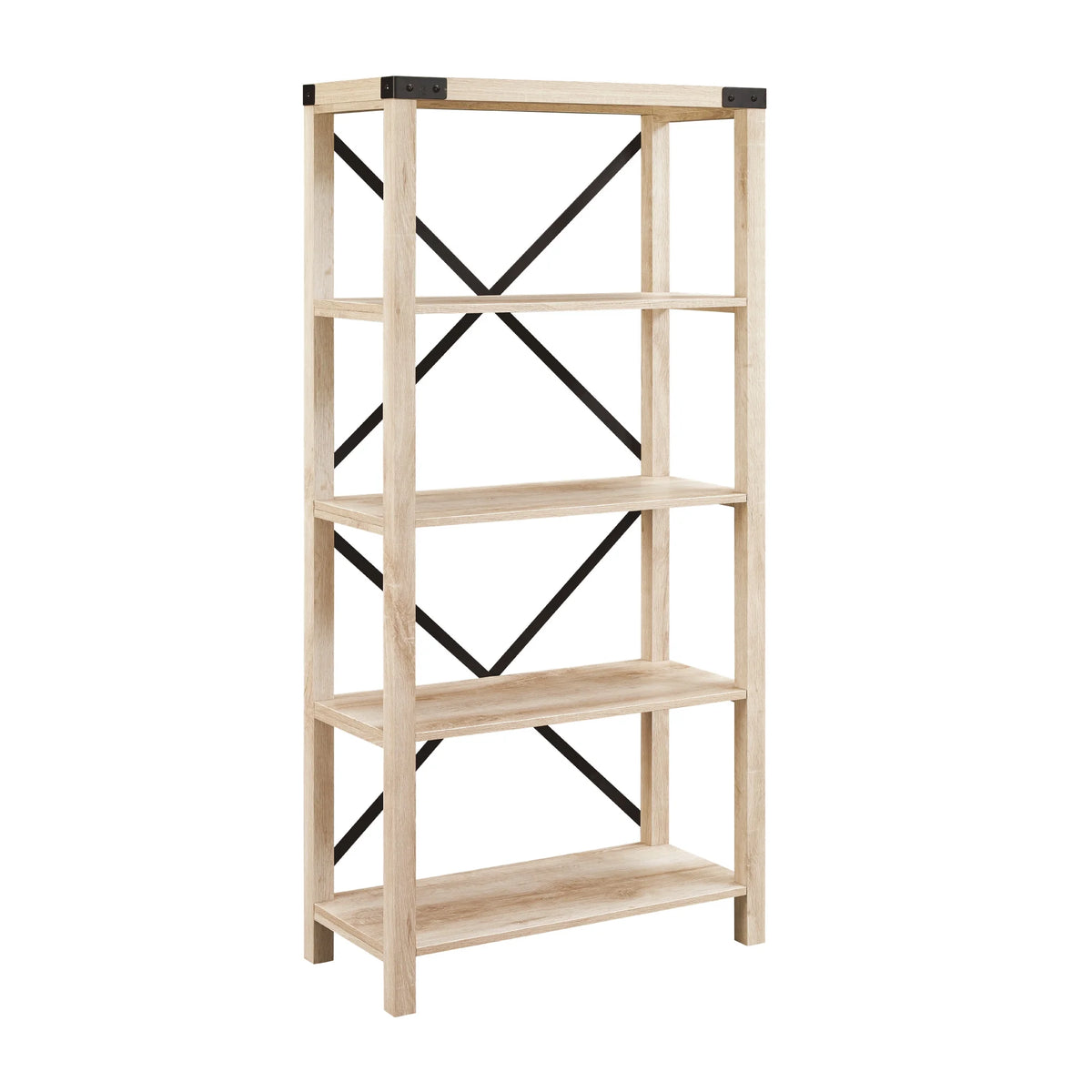 Walker Edison Rustic Industrial 4-Shelf Bookcase, Dark Walnut