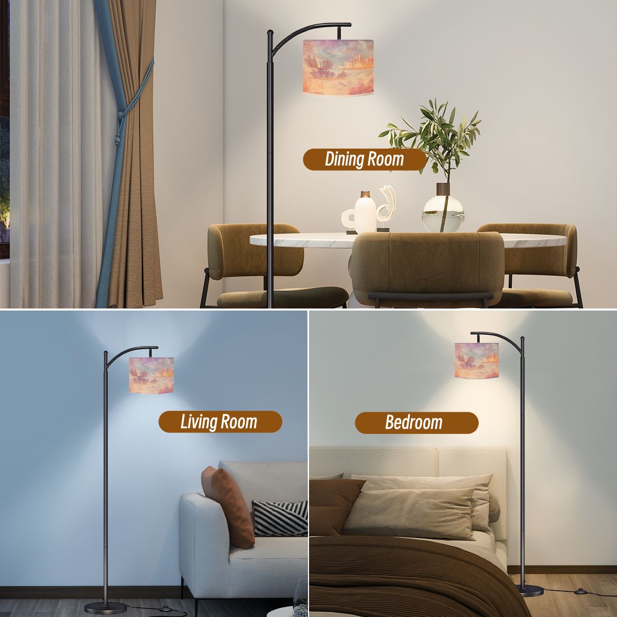 Arc Floor Lamps Surreal Bookshelf Dreamlike Sky Art Print Modern LED Adjustable Lampshade Standing Light for Living Room Reading Bedroom Office