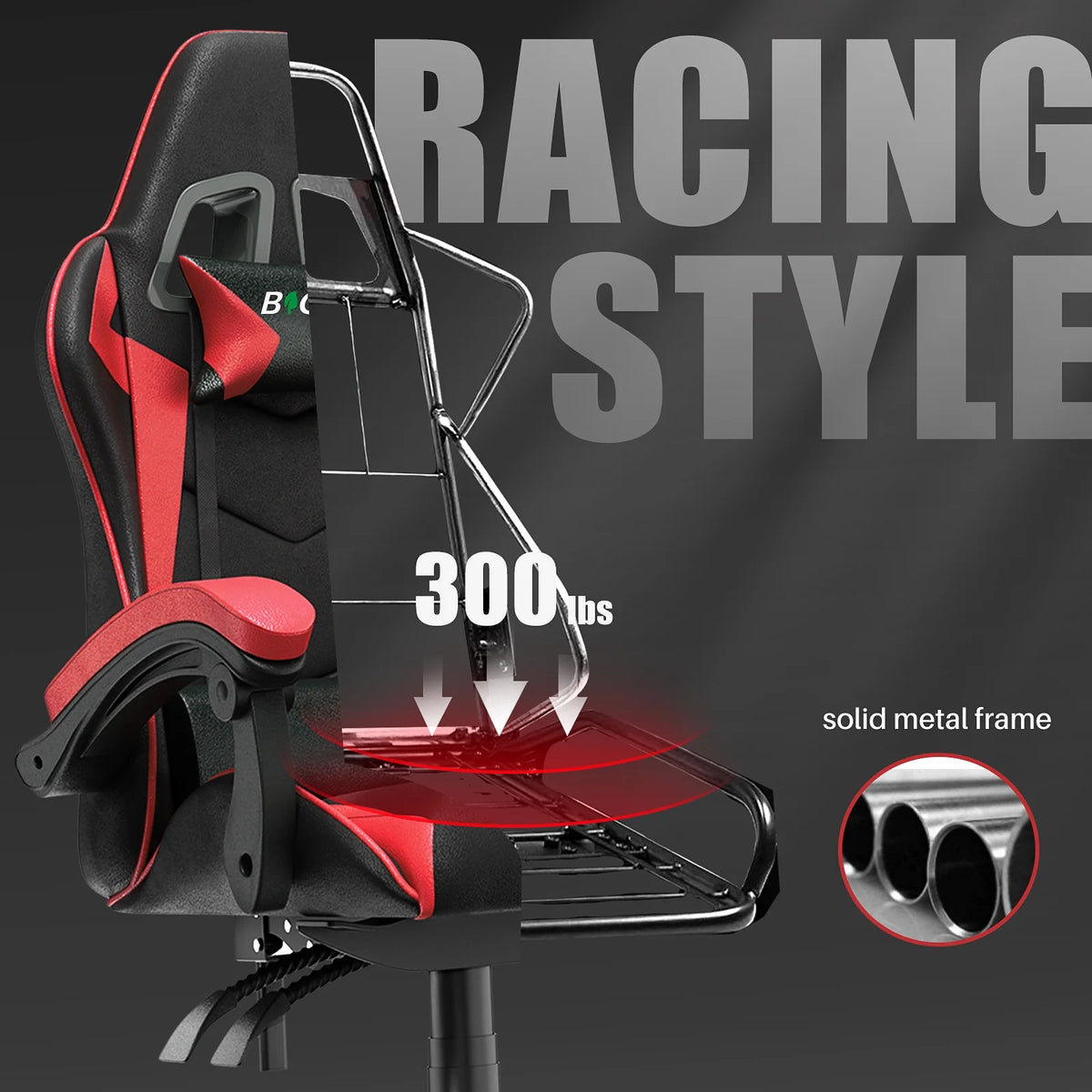 Bigzzia Gaming Chair Pu Leather Office Chair with Ergonomic Lumbar Pillow, Reclining Racing Game Chair Backrest and Seat Height Adjustable Swivel Recliner,Esports Chair with Headrest,Blue