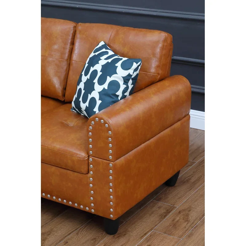 Sectional Sofas Faux Leather L - Shaped Sectional Set with Cup Holders 2pc,Large Sectional Couches