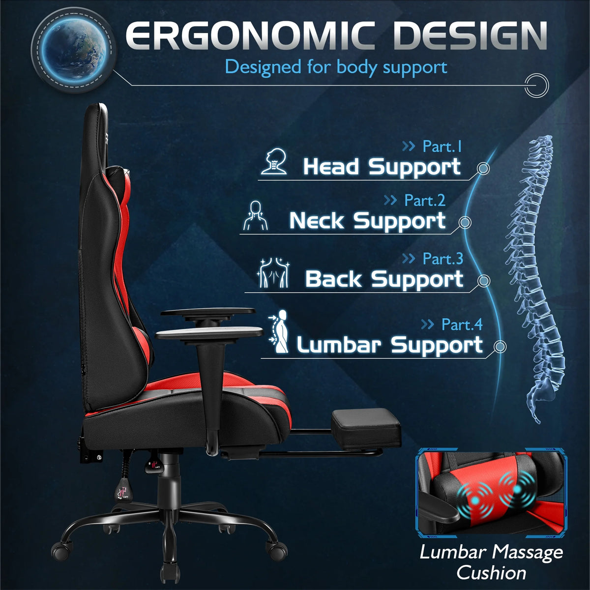 Homall Massage Gaming Chair Office Chair High Back PU Leather Chair with Footrest, Black