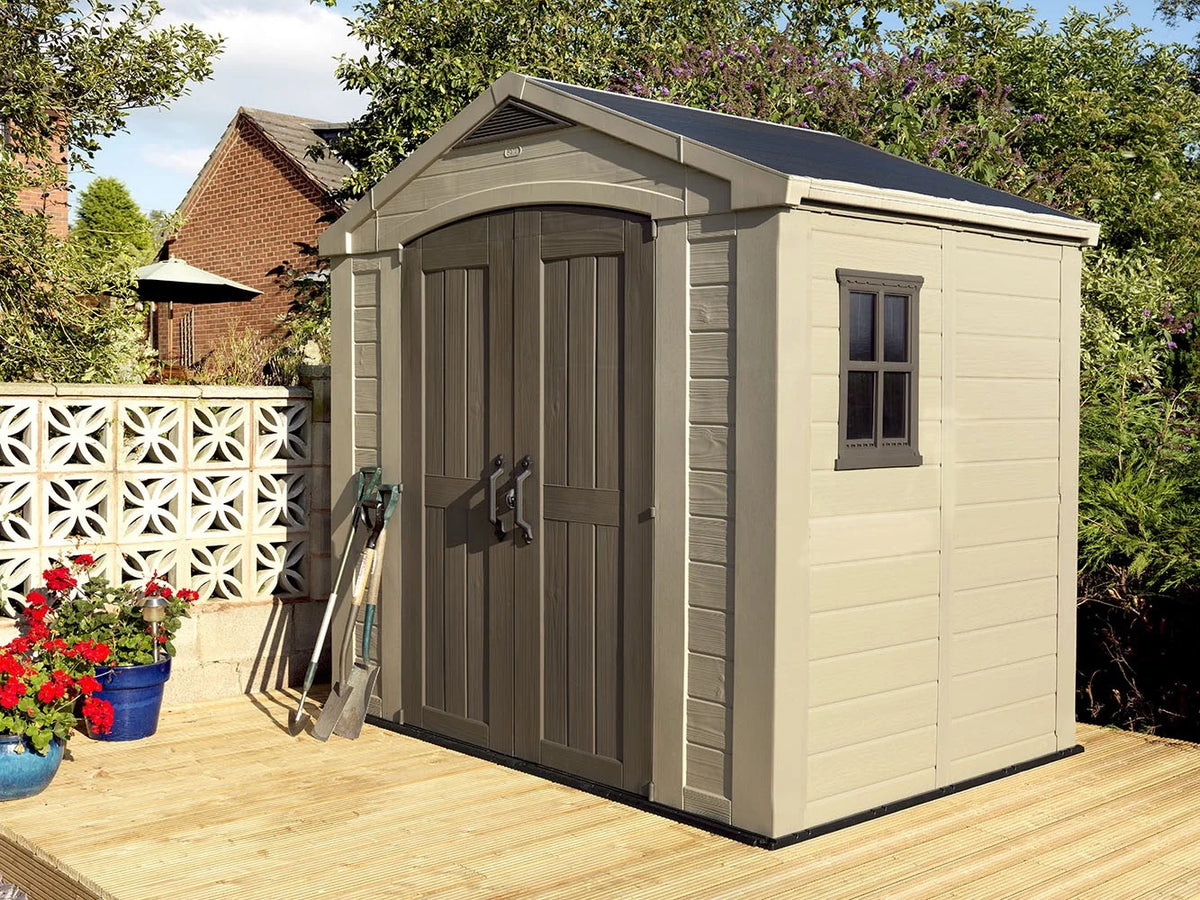 Keter Factor 8 x 11 Foot All Weather Resin Outdoor Storage Shed, Taupe