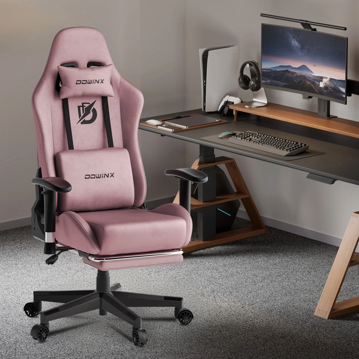 Dowinx Computer Gaming Chair with Pocket Spring Cushion and 4D Armrests for Office,Breathable Fabric High Back Ergonomic Task Chair with Footrest , Massage Lumbar Support Black
