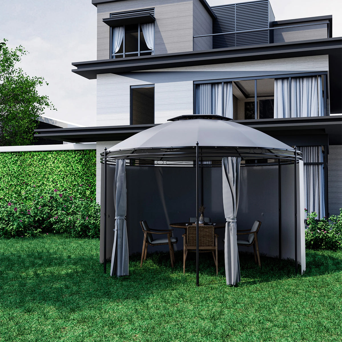 Gymax 11.5' Outdoor Patio Round Dome Gazebo Canopy Shelter Double Roof Steel Gray