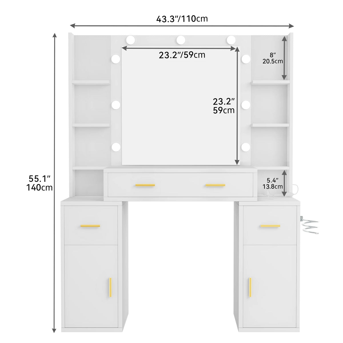 Dextrus Elegant Makeup Vanity Set with Lighted Mirror and Drawers, White Makeup Desk,Dressing Table for Girls