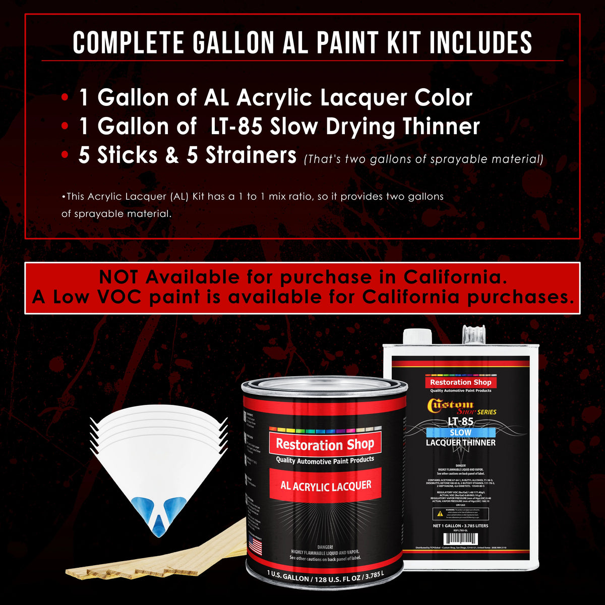 Restoration Shop - Mesa Gray Acrylic Lacquer Auto Paint - Complete Gallon Paint Kit with Slow Thinner