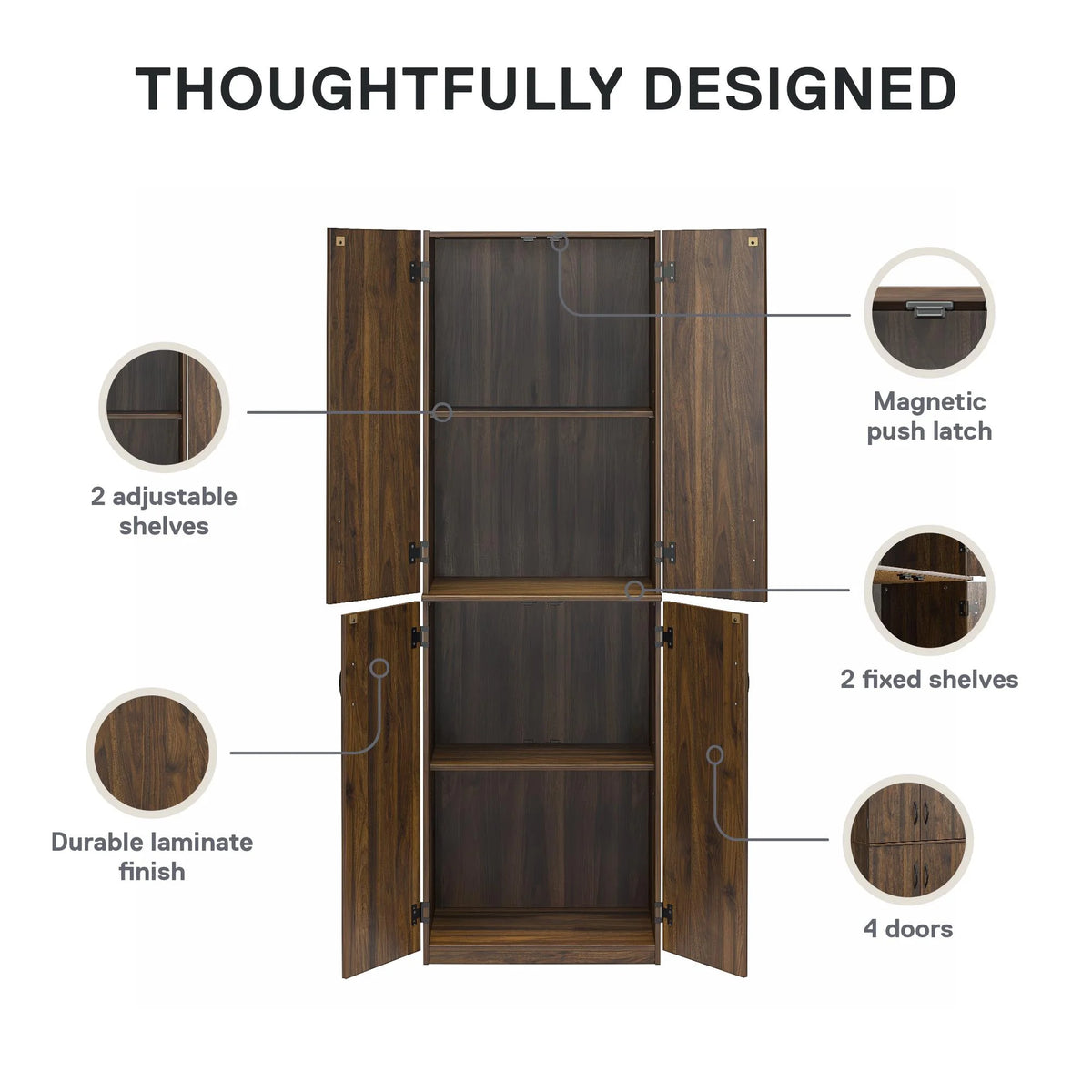 Mainstays 72" 4-Door Storage Cabinet, Espresso