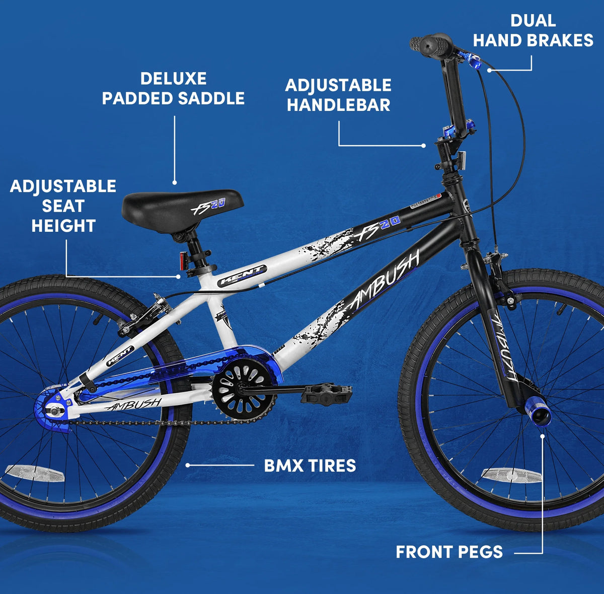 20" Kent Ambush BMX Bicycle, 20" Wheels, Child Ages 7-14 Years, Blue