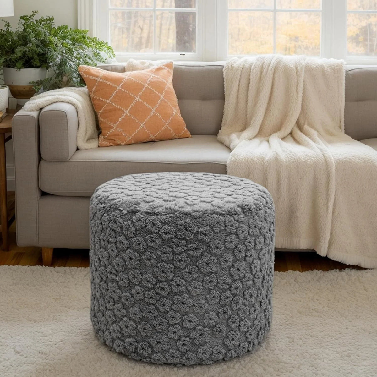 Ottoman Foot Rest Stuffed Round Boho Floor Poof Seating Armchair Ottoman Foot Stool Floor Cushion Bean Bag Pouf 18x18x14 Inch Burgundy