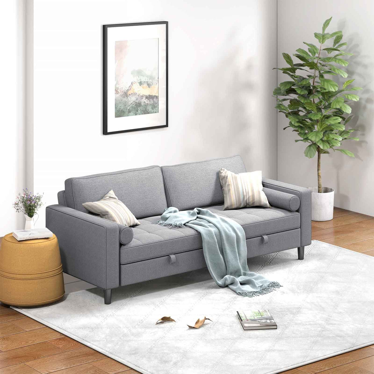 CECER Sleeper Couch, Pull Out Sofa Bed, 83 inches Folding Loveseat Futon Sleeper Couch Bed for Living Room/Bedroom/Apartment Light Grey