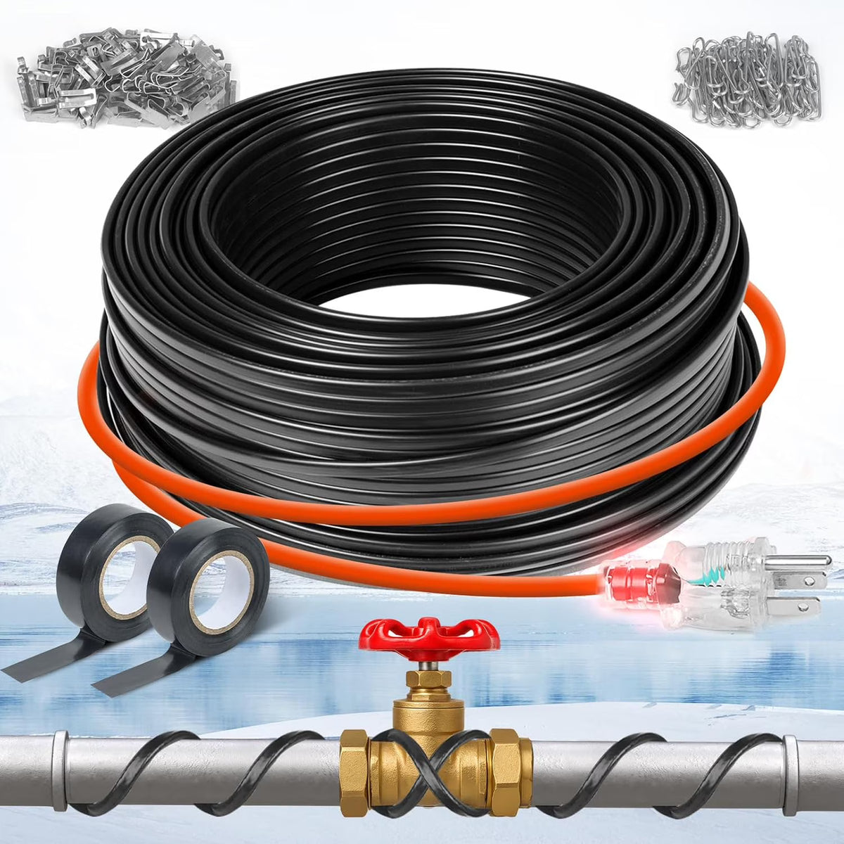 120FT Heat Tape for Water Pipes, Roof Snow De-Icing, RV  Heating Cable,120 Volt 8W/ft