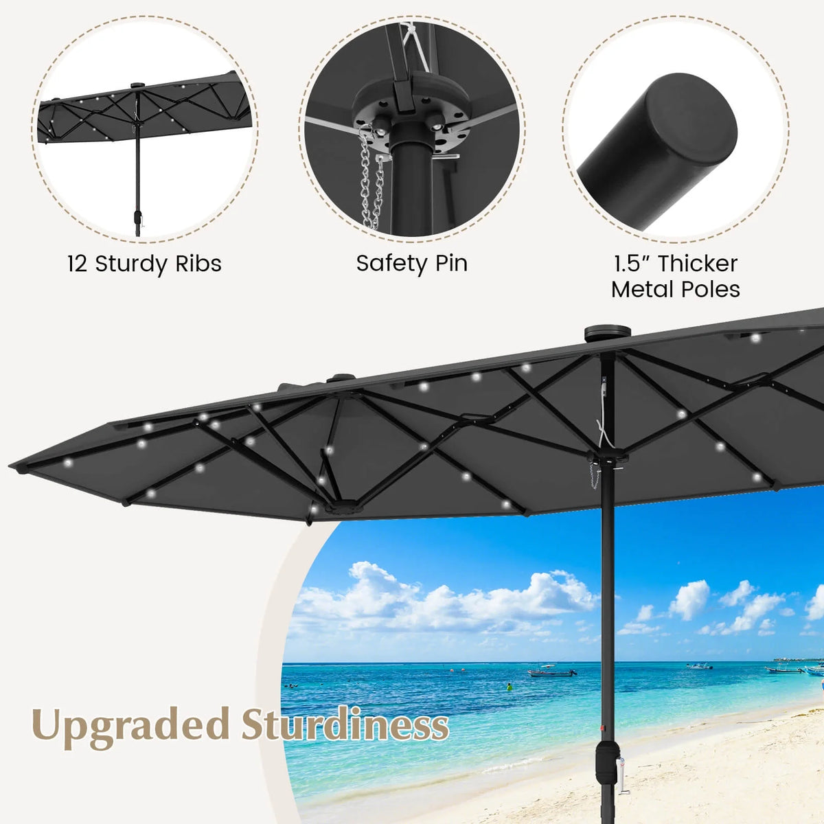 Costway 13ft Beige Rectangle Double-sided Patio Umbrella, Crank Lift