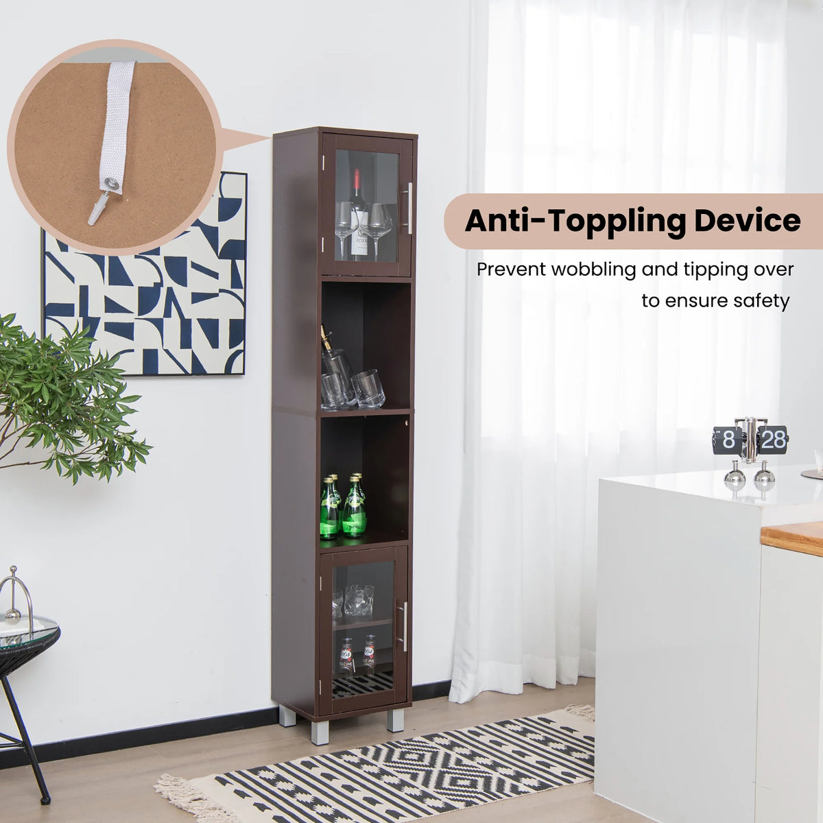 Costway 71'' Tall Tower Bathroom Storage Cabinet Organizer Display Shelves Bedroom Grey