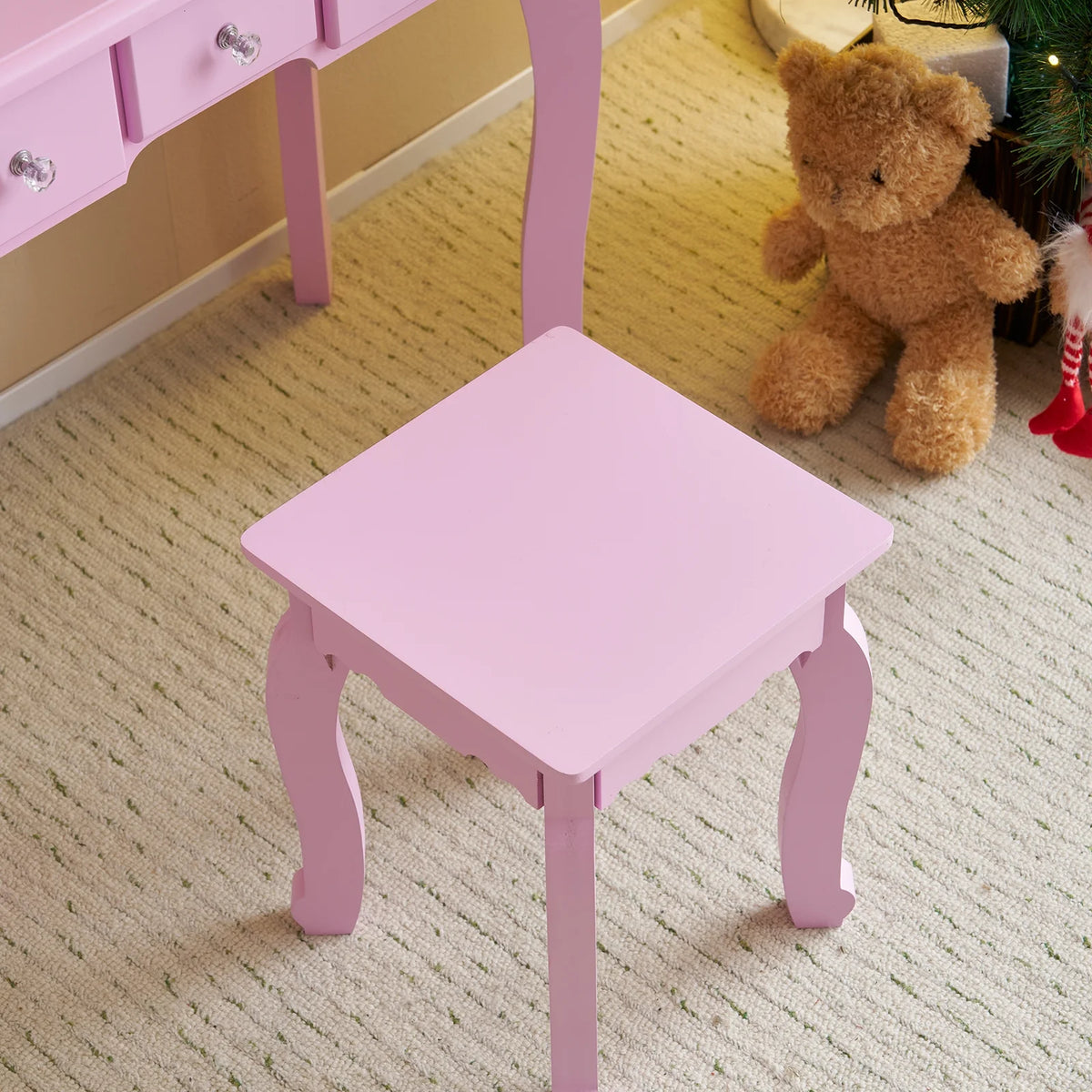 Zimtown Kids' Vanity Set with 3-Color LED Lighted Mirror Makeup Table with Matching Stool, Purple