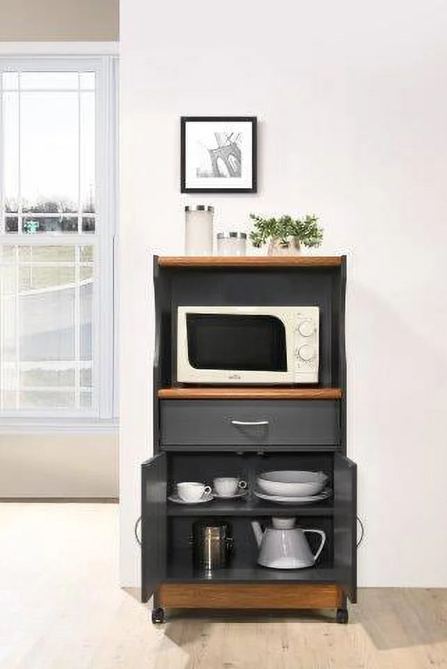 Hodedah Microwave Kitchen Cart, White
