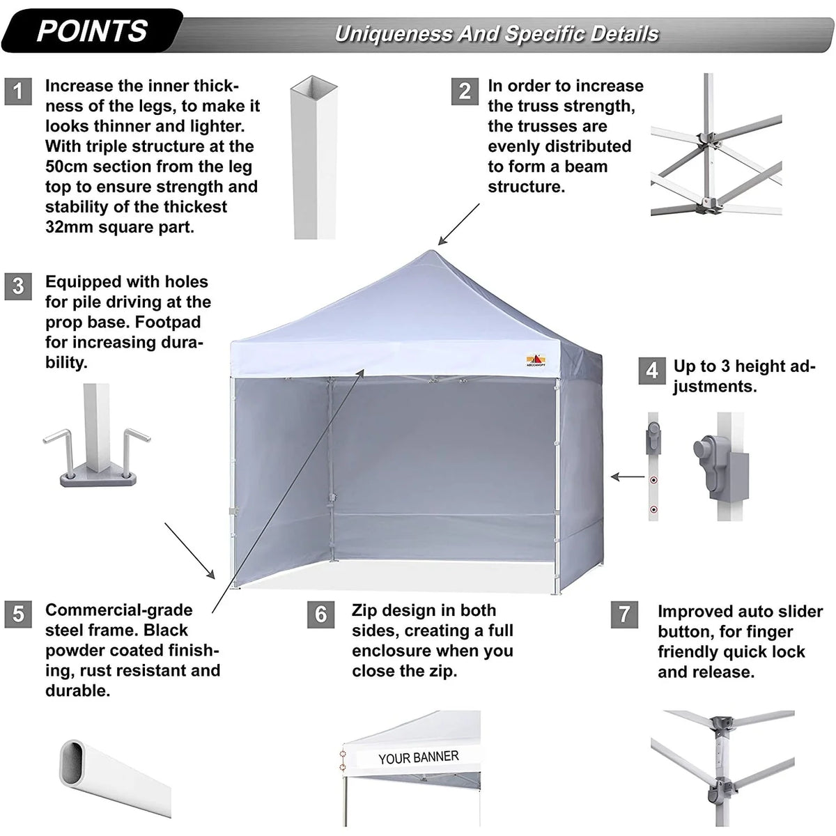 ABCCANOPY Commercial Instant Shade Metal Pop-Up Canopy - 10ftx10ft Grey