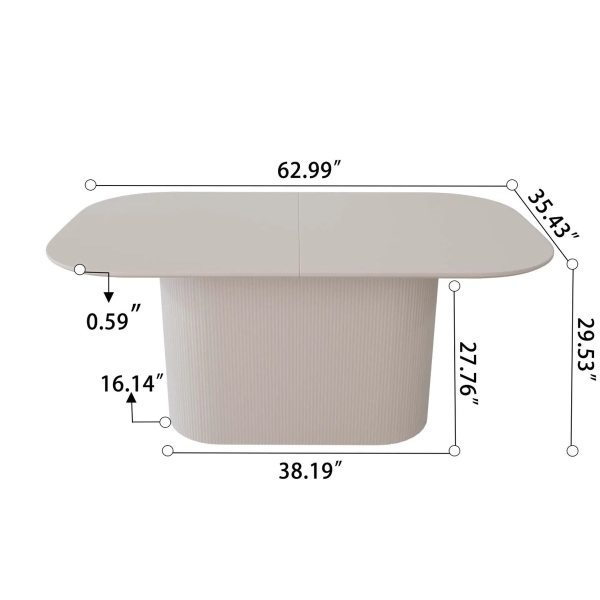 63 Inch Oval Dining Table Set with 6 Cushioned Chairs, Modern Wooden Dining Room Table Waterproof Scratch-Resistant Tabletop, Cream White for Family Gatherings