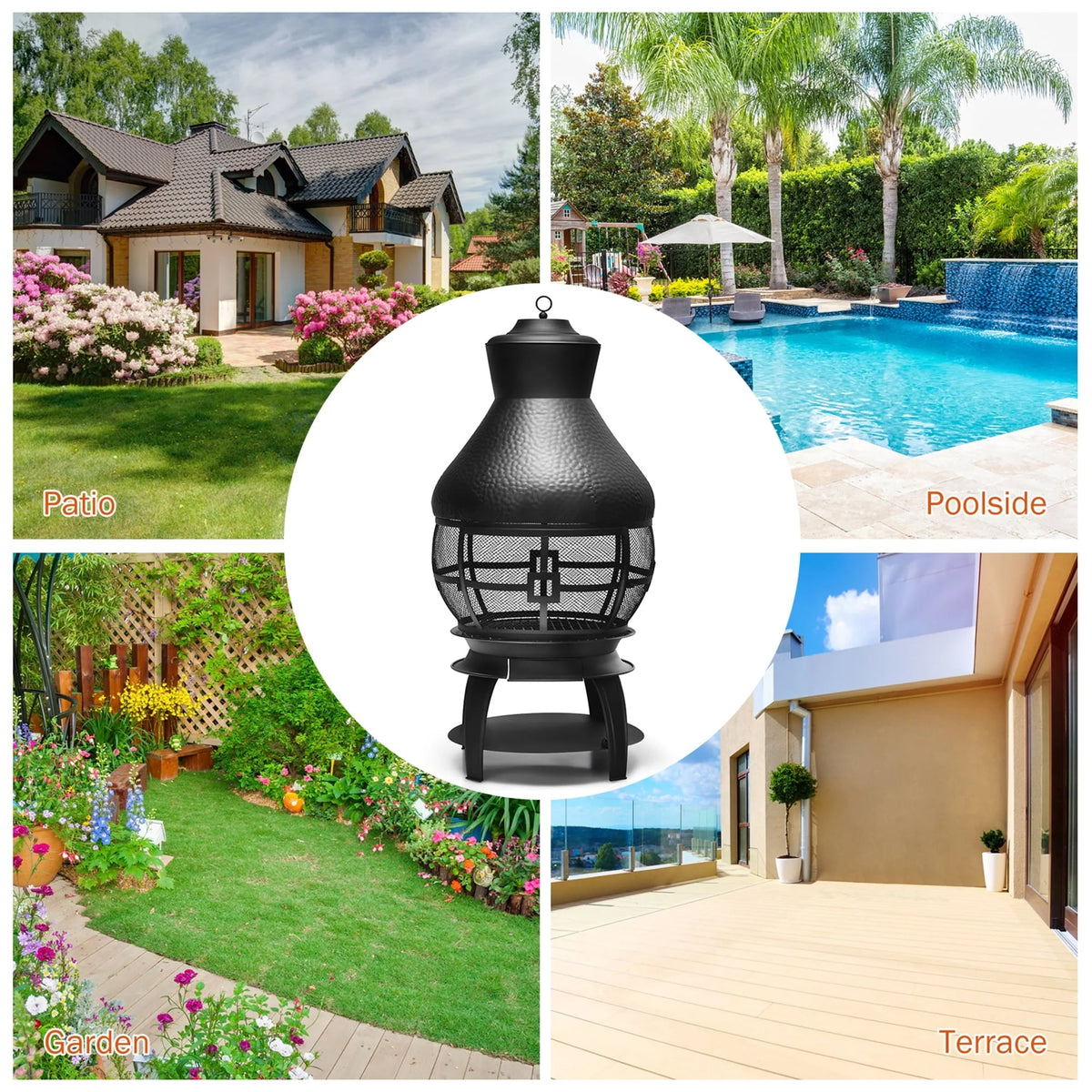 Gymax Patio Fire Pit Chimenea Fireplace Wood Burning Heater Garden Backyard