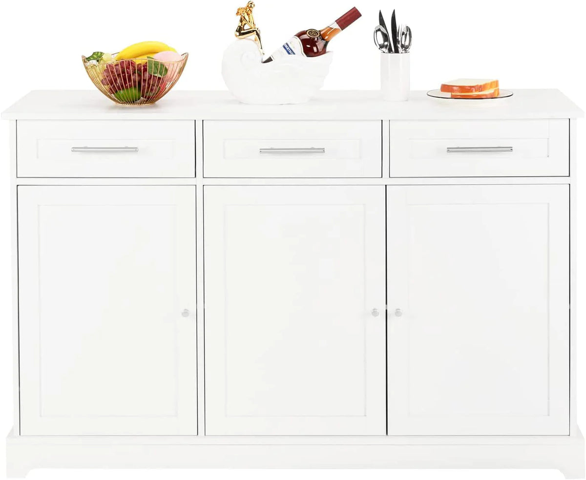 VINGLI White Credenza,Kitchen Buffet Cabinet with Storage,Dining Sideboard Buffet Console Table with Cabinet,Adjustable Shelves and Drawers