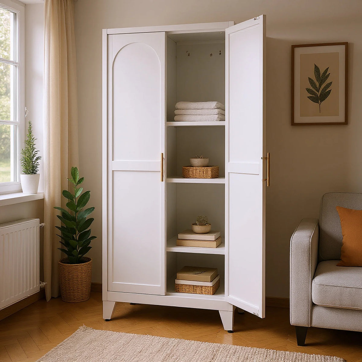 Homy Casa 70.8" White Tall Storage Cabinet with 4 Adjustable Shelves for Kitchen, Pantry Cupboard