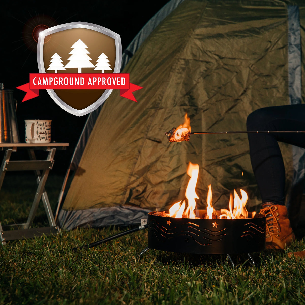 Camco Olympian Big Red Campfire, Approved for RV Campgrounds, Includes 10-Foot Propane Hose (58035)
