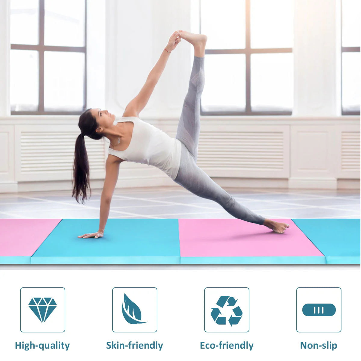 Costway 4' x 10' x 2'' Folding Gymnastics Tumbling Gym Mat Stretching Yoga