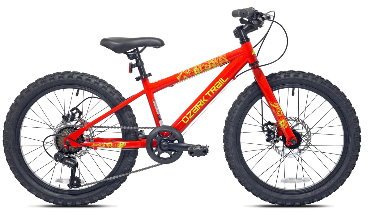 20" Ozark Trail Vibe Mountain Bike, 7 Speed, Fits Rider 3'11"-4'4", Red, Child/Tween/Teen, Unisex