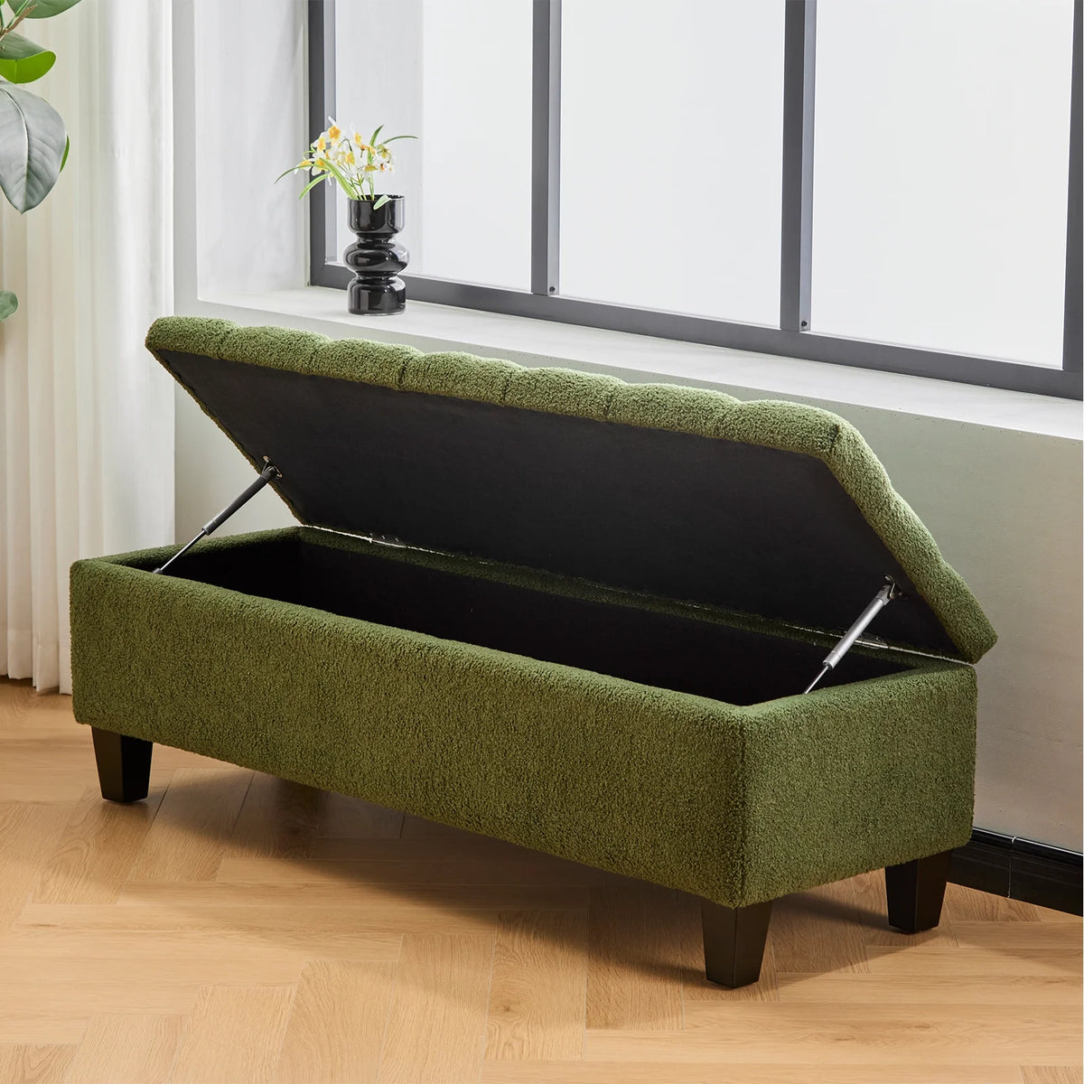 Furniliving Modern Upholstered Button Tufted Storage Ottoman Entryway Bench, Ivory