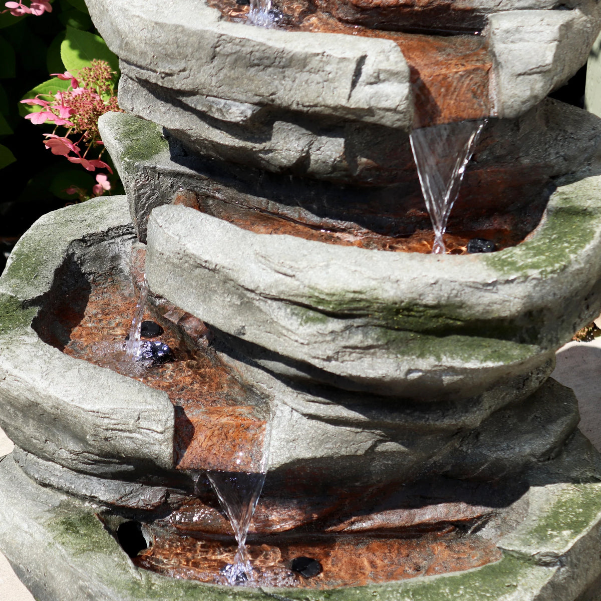Sunnydaze Cobblestone Rock Polyresin Outdoor Water Fountain with Lights