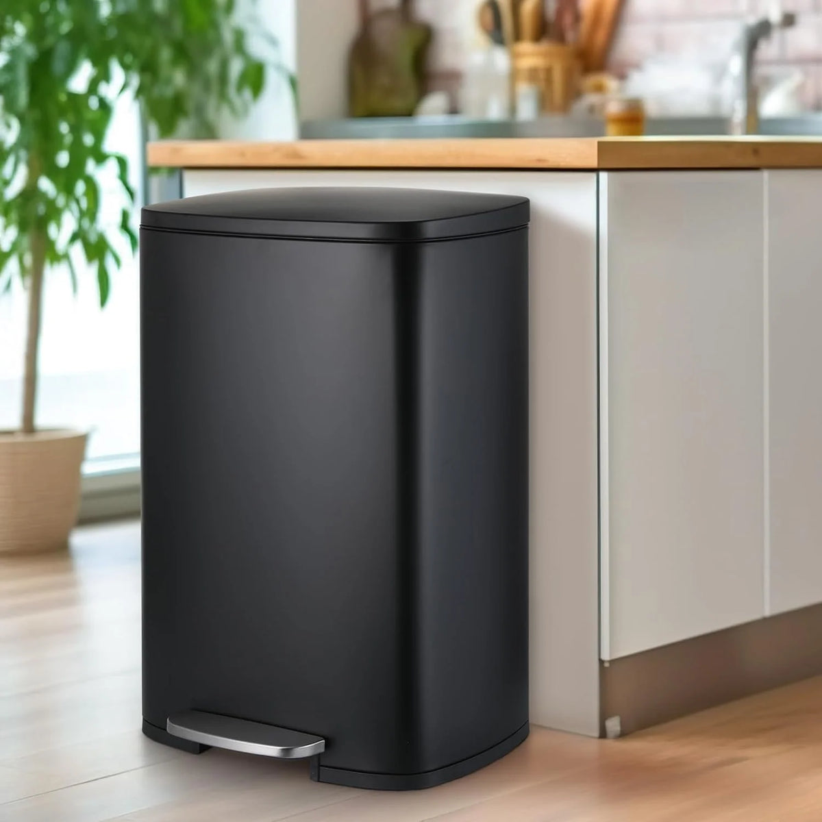 LAZY BUDDY 13.2 Gallon Stainless Steel Kitchen Trash Can with 1.3 Gallon Mini Trash Can, Rectangular Step Garbage Can with Lid
