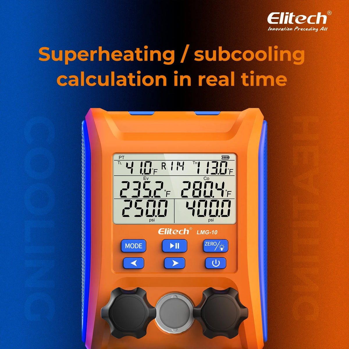 Elitech Digital Manifold Gauge HVAC 2-Way Valve with Thermometer Clamps